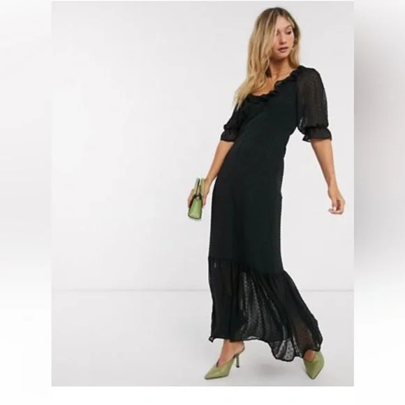 chinese dress ladies ASOS Design Sheer High Neck Bodice Drape Satin Maxi Dress In Chocolate   Reliked